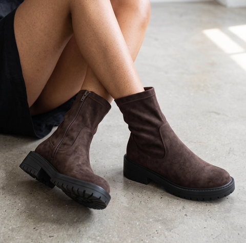 Ella Jade Brown Faux Suede Womens Chunky Stretch Ankle Boots