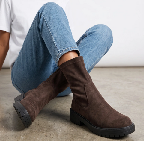 Ella Jade Brown Faux Suede Womens Chunky Stretch Ankle Boots