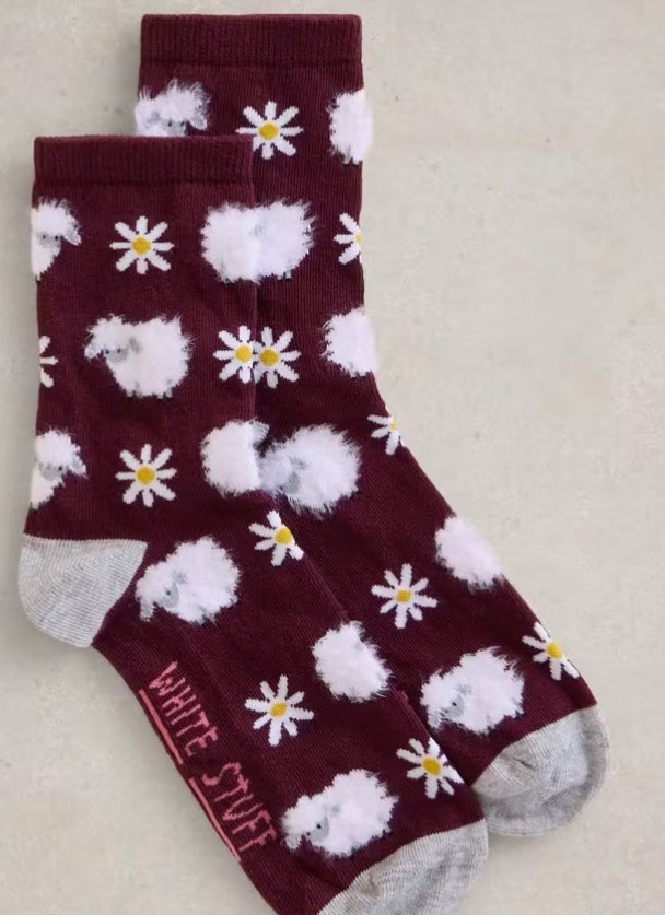 White Stuff Fluffy Sheep Ankle Socks 3-5 Plum Multi