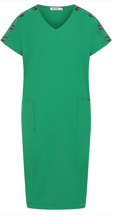 Alice Collins Button Shoulder Dress Vibrant Green