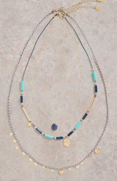 White Stuff 3 in 1 Charm Necklace Blue Multi