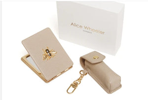 Alice Wheeler Oblong Compact Mirror & Lipstick Holder Gift Set Stone