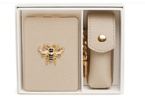 Alice Wheeler Oblong Compact Mirror & Lipstick Holder Gift Set Stone