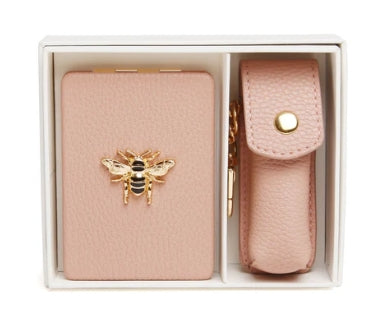 Alice Wheeler Oblong Compact Mirror & Lipstick Holder Gift Set Pink