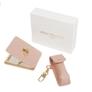 Alice Wheeler Oblong Compact Mirror & Lipstick Holder Gift Set Pink