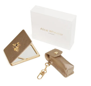 Alice Wheeler Oblong Compact Mirror & Lipstick Holder Gift Set Bronze