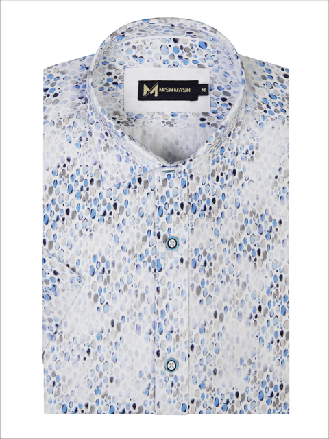 Mish Mash 2293 Seti White and Blue Mens Short Sleeve Shirt