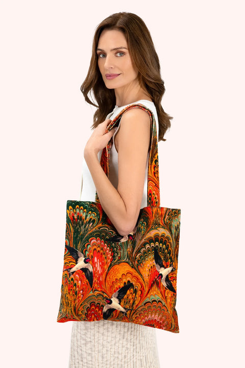 Powder Marbled Swallows Velvet Tote Bag TOT20