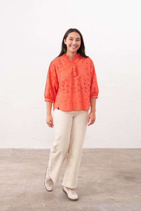 Lighthouse Thea Coral Broderie Anglaise Womens Cotton Blouse