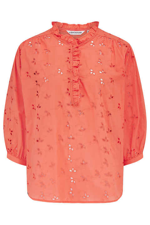 Lighthouse Thea Coral Broderie Anglaise Womens Cotton Blouse