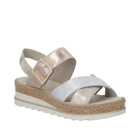 Rieker V7951-90 Metallic Nude Silver Rosa Womens Casual Comfort Slingback Sandals