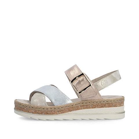 Rieker V7951-90 Metallic Nude Silver Rosa Womens Casual Comfort Slingback Sandals