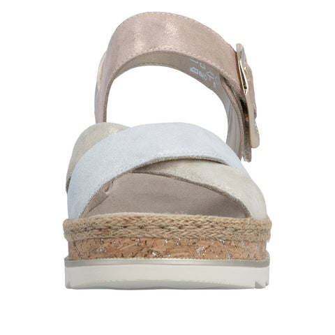 Rieker V7951-90 Metallic Nude Silver Rosa Womens Casual Comfort Slingback Sandals