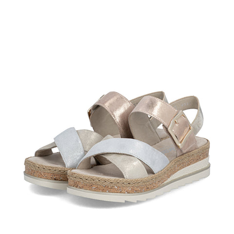 Rieker V7951-90 Metallic Nude Silver Rosa Womens Casual Comfort Slingback Sandals