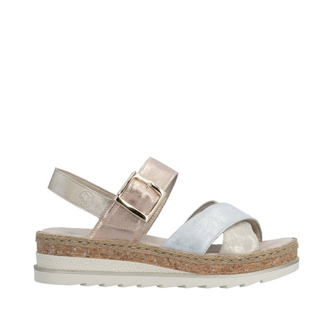 Rieker V7951-90 Metallic Nude Silver Rosa Womens Casual Comfort Slingback Sandals