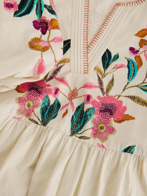 White Stuff Womens Maeve Embroidered Midid Dress Ivory Multi