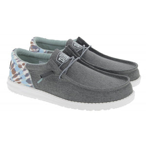 Hey Dude Mens Wally Funk Tie Dye Grey Textile Slip On Shoes