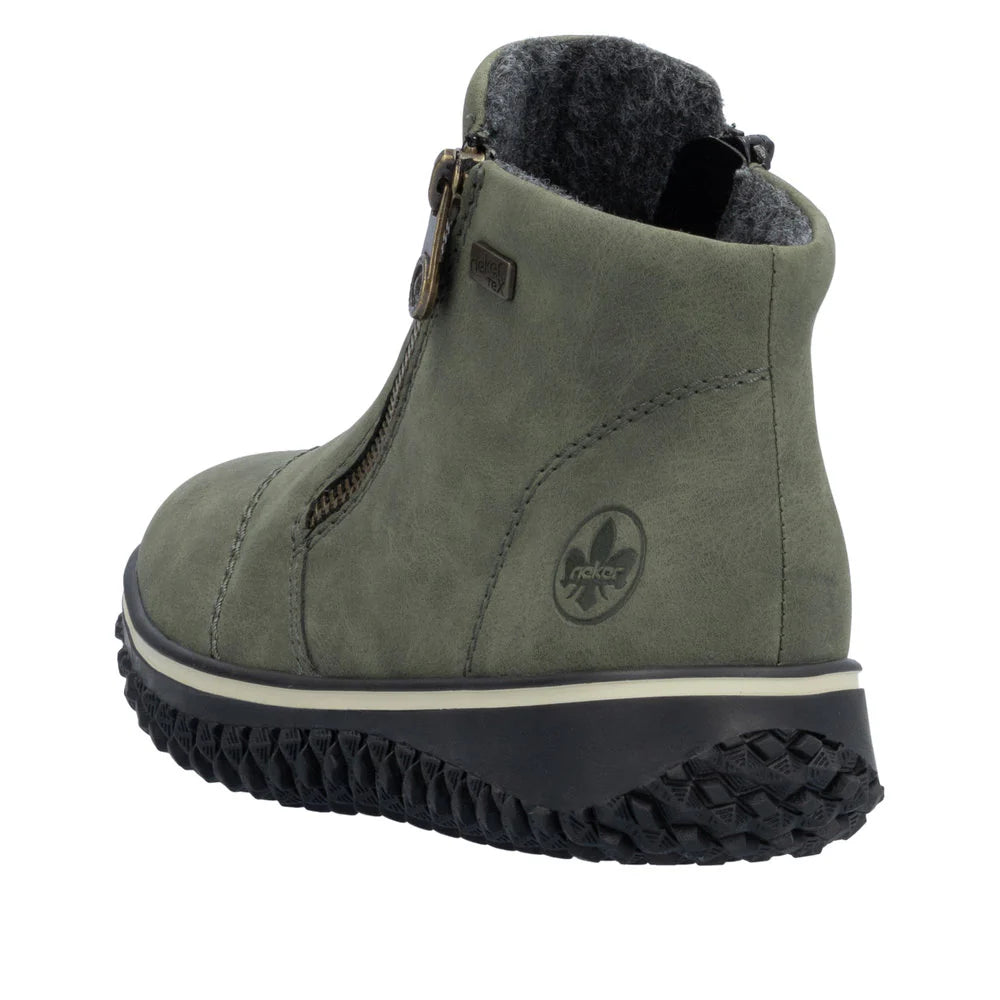 Rieker Z4265 54 Green Womens Water Resistant Dual Zips Ankle Boots The Shoe Centre