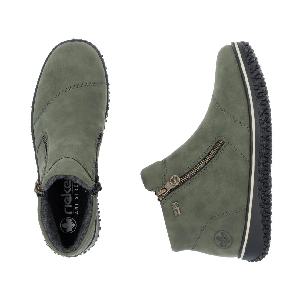 Rieker Z4265 54 Green Womens Water Resistant Dual Zips Ankle Boots