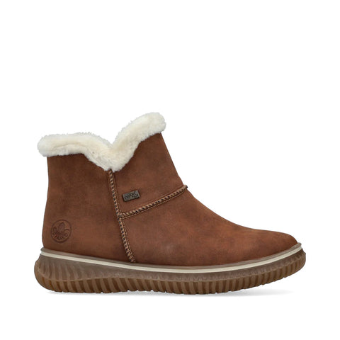 Rieker 74260-25 Brown Womens Water Resistant Warm Lining Casual Comfort Zip Up Ankle Boots