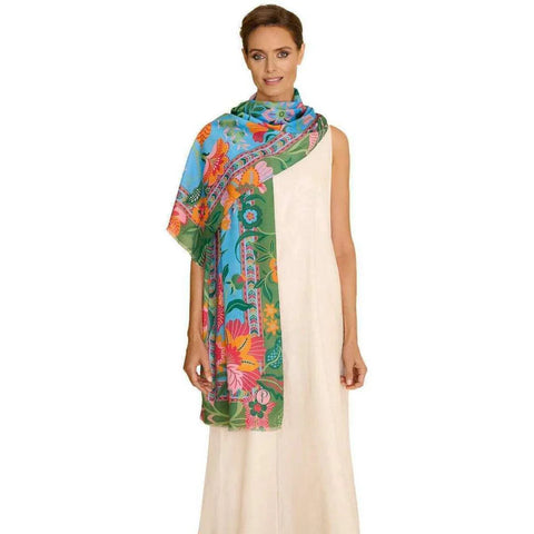 Powder Cornflower Folky Floral Printed Scarf