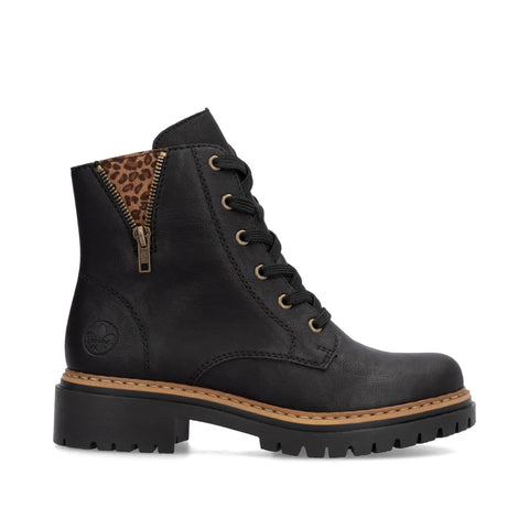 Rieker 72617-00 Black Womens Casual Comfort Lace Up Zip Up Leather Ankle Boots