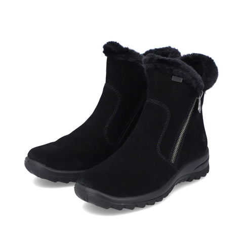 Rieker L7162-00 Black Womens Water Resistant Warm Lining Casual Comfort Zip Up Ankle Boots