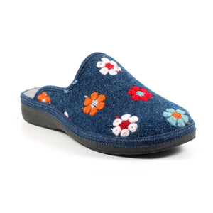 Lunar KLS124 Anther Blue Womens Comfort Embroidered Slip On Slippers