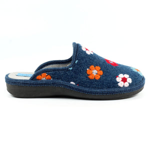 Lunar KLS124 Anther Blue Womens Comfort Embroidered Slip On Slippers