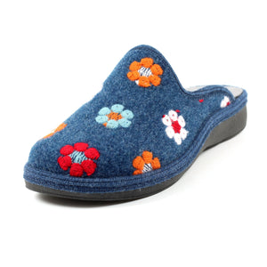 Lunar KLS124 Anther Blue Womens Comfort Embroidered Slip On Slippers