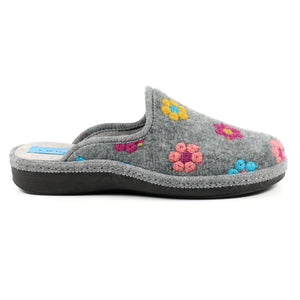 Lunar KLS124 Anther Grey Womens Comfort Embroidered Slip On Slippers