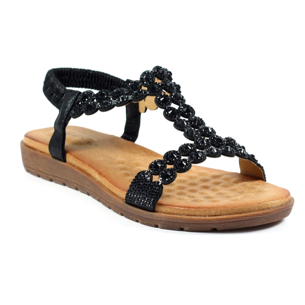 Lunar JLH432BK Ashfield Black Womens Diamante Upper Sandals