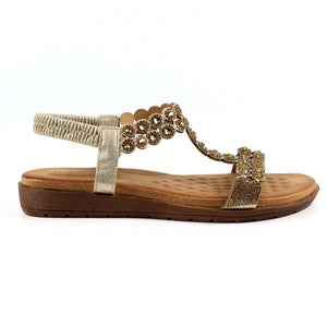 Lunar JLH432GD Ashfield Gold Womens Diamante Upper Sandals