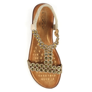 Lunar JLH432GD Ashfield Gold Womens Diamante Upper Sandals