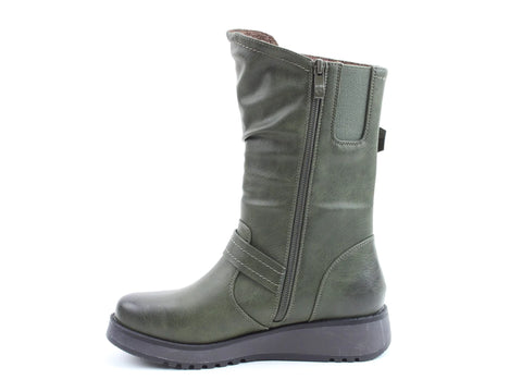 Heavenly Feet Hannah4 Khaki Womens Zip Up Mid Boots