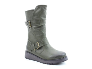 Heaveny Feet Hannah4 Womens Khaki Zip Up Mid Boots