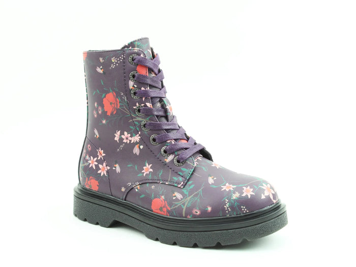 Heavenly Feet Justina2 Bee Flower Print Womens Purple Ankle Boots
