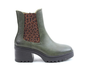 Heavenly Feet Clemmy2 Womens Khaki Leopard Zip Up Chelsea Style Ankle Boots