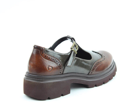 Heavenly Feet Ceadle Chocolate RO/Patent T Bar Brogue Womens Shoes