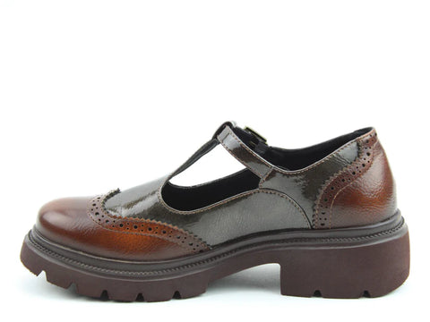 Heavenly Feet Ceadle Chocolate RO/Patent T Bar Brogue Womens Shoes