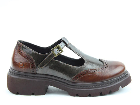 Heavenly Feet Ceadle Chocolate RO/Patent T Bar Brogue Womens Shoes
