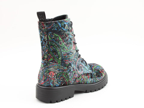 Heavenly Feet Katrina Black Velour Paisley Womens Lace Up Zip Up Ankle Boots