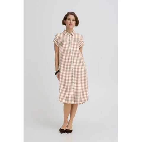 B.Young Byfalakka V Neck Dress 20811336 Woodsmoke Check (900006873)