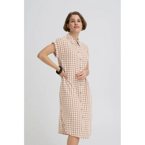 B.Young Byfalakka V Neck Dress 20811336 Woodsmoke Check (900006873)