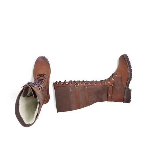 Rieker 94732-25 Brown Womens Lace Up Zip Up Knee High Boots