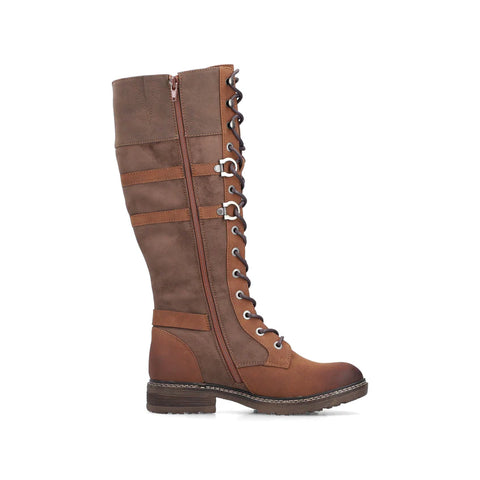Rieker 94732-25 Brown Womens Lace Up Zip Up Knee High Boots