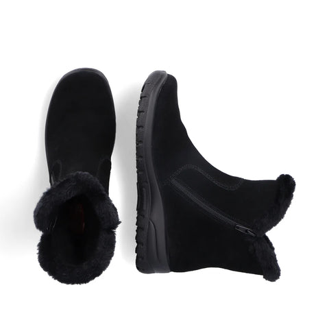 Rieker L7162-00 Black Womens Water Resistant Warm Lining Casual Comfort Zip Up Ankle Boots