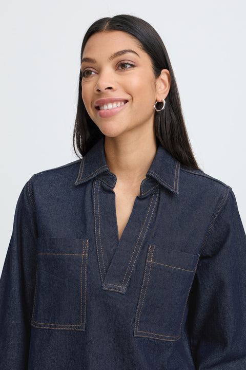 B.Young Womens 20819277 BYKIONA Dark Blue Denim Blouse