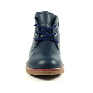 Lunar Claire GLR003 Navy Womens Casual Comfort Leather Zip/Lace Up Ankle Boots
