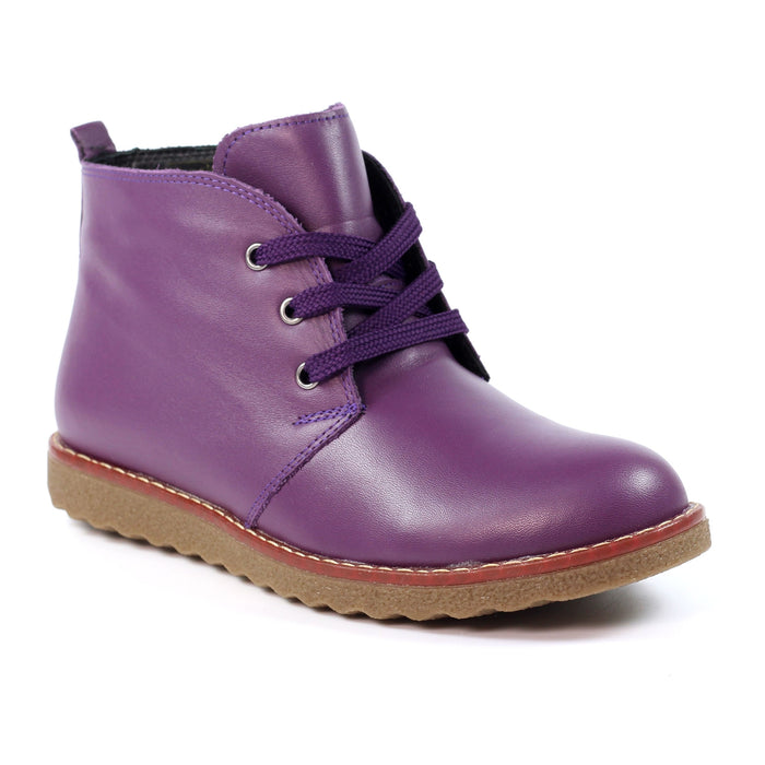 Lunar Claire GLR003 Purple Womens Casual Comfort Leather Zip/Lace Up Ankle Boots